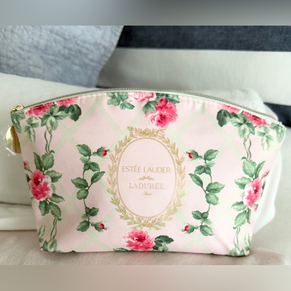 Laduree x Estée Lauder Makeup Bag Paris Pink Coquette Rosettes Bows